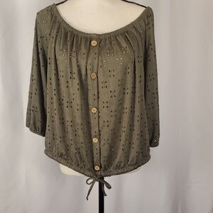 Women's Olive Button-Down Top
